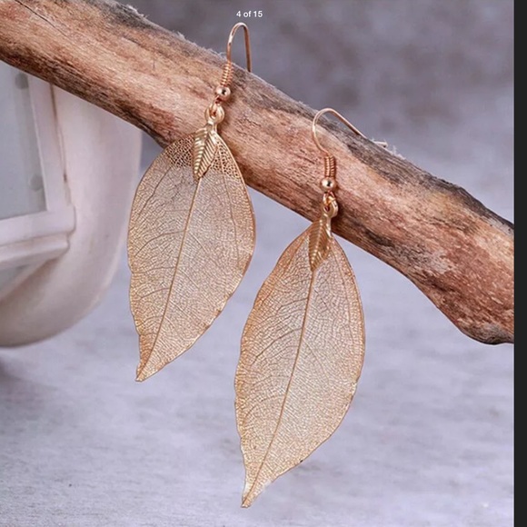 NWT Natural Real Leaf Leaves Necklace Earrings Set - Picture 9 of 15